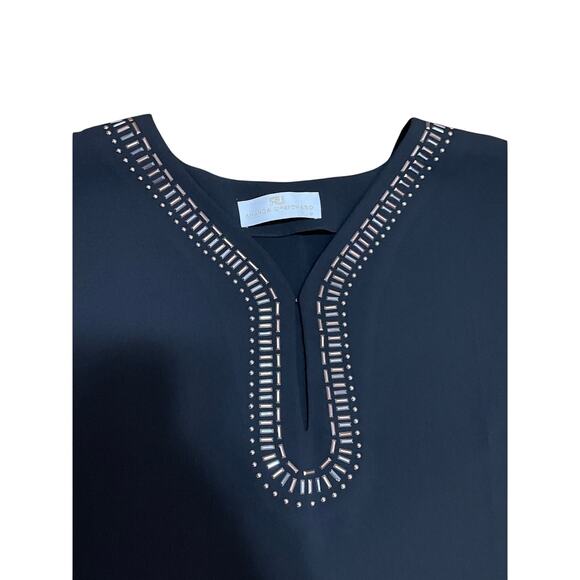 Amanda Uprichard Women's‎ Medium Black Pull Over Shift Dress Cap Sleeves V Neck - Picture 3 of 6